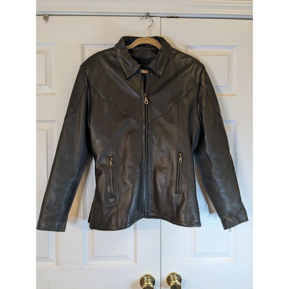 Mossi Women's 14 Black Genuine Leather Motorcycle Jacket Thinsulate Lace Back